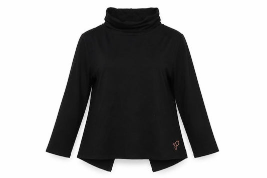 Boudavida Women Black XS Bamboo Stretch Cowl Neck Long Sleeve Tunic Top