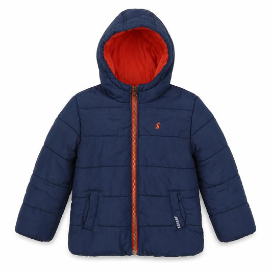 Joules Boys Blue 4 Years Hooded Puffer Jacket Orange Fleece Lining