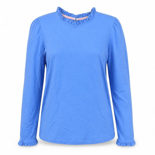Boden Women Blue UK 14 Ruffle Neck Long Sleeve Jersey T-Shirt