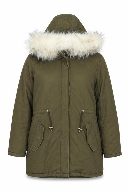 Brave Soul Women’s Green Faux Fur Hood Parka Coat UK 14 L