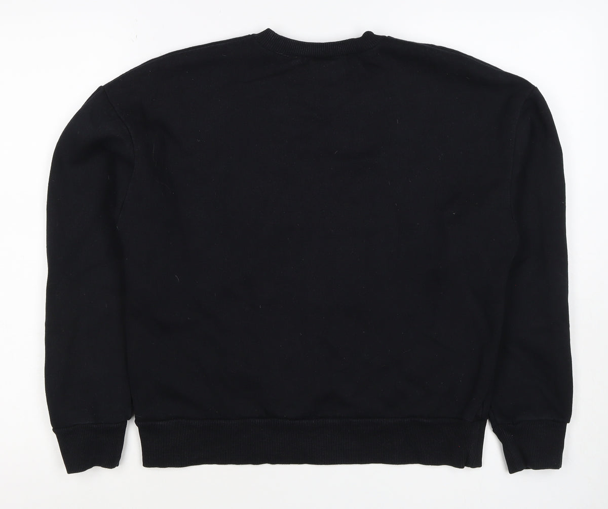 Zara Women Black S Pullover Sweatshirt Embroidered Abstract Face Crew Neck