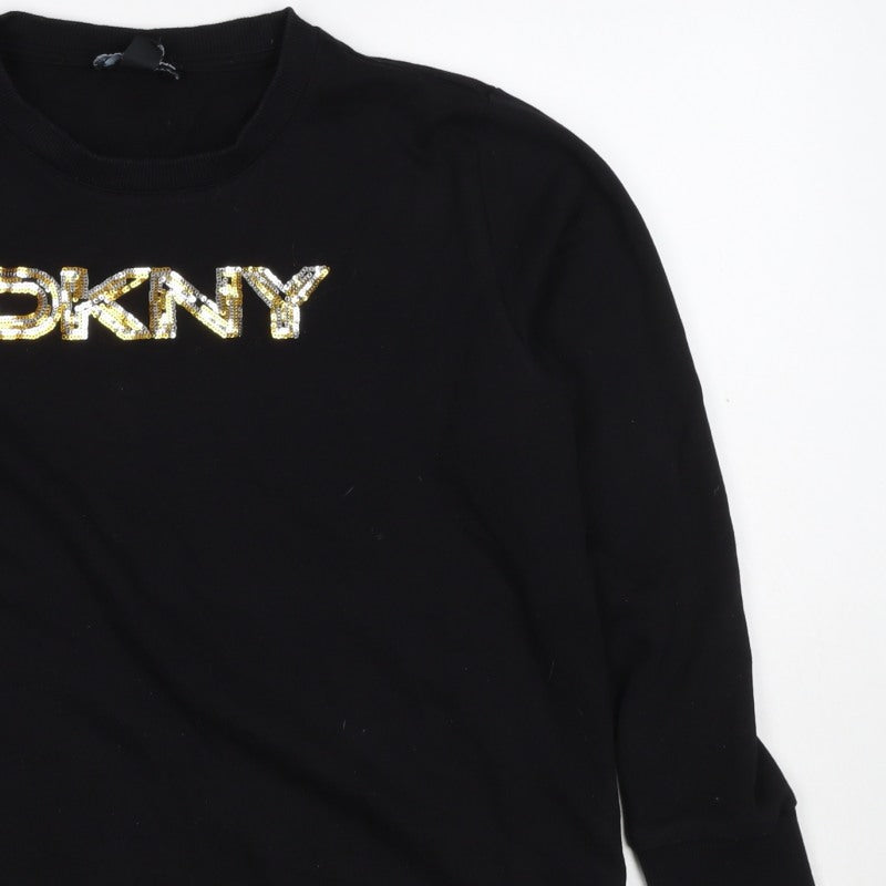DKNY Jeans Women’s Black S Sequin Logo Crew Neck Pullover Sweatshirt