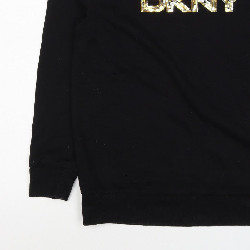 DKNY Jeans Women’s Black S Sequin Logo Crew Neck Pullover Sweatshirt