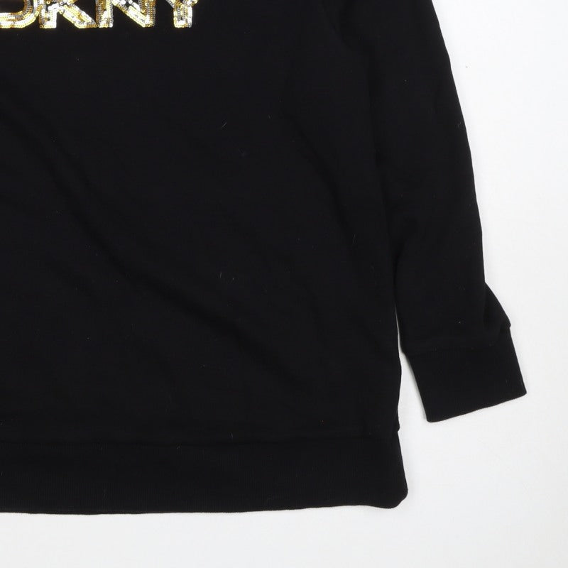 DKNY Jeans Women’s Black S Sequin Logo Crew Neck Pullover Sweatshirt