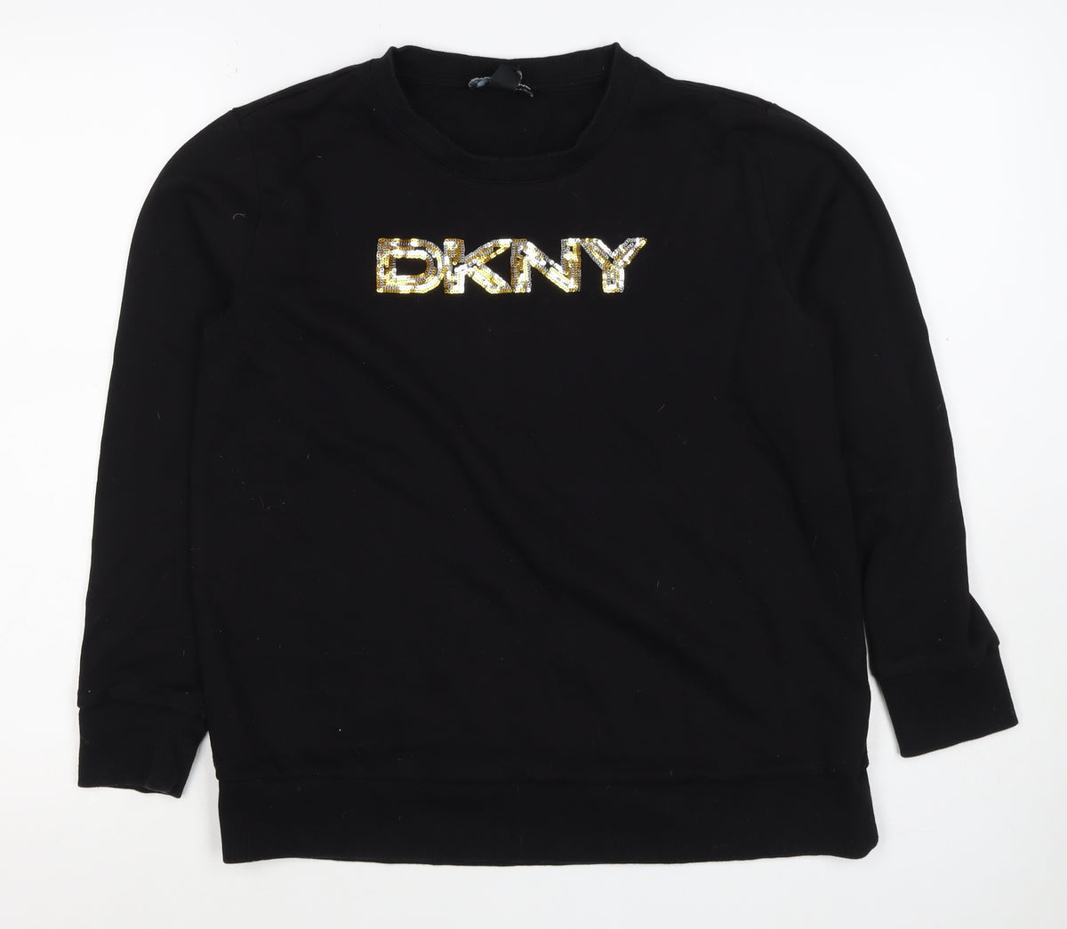 DKNY Jeans Women’s Black S Sequin Logo Crew Neck Pullover Sweatshirt