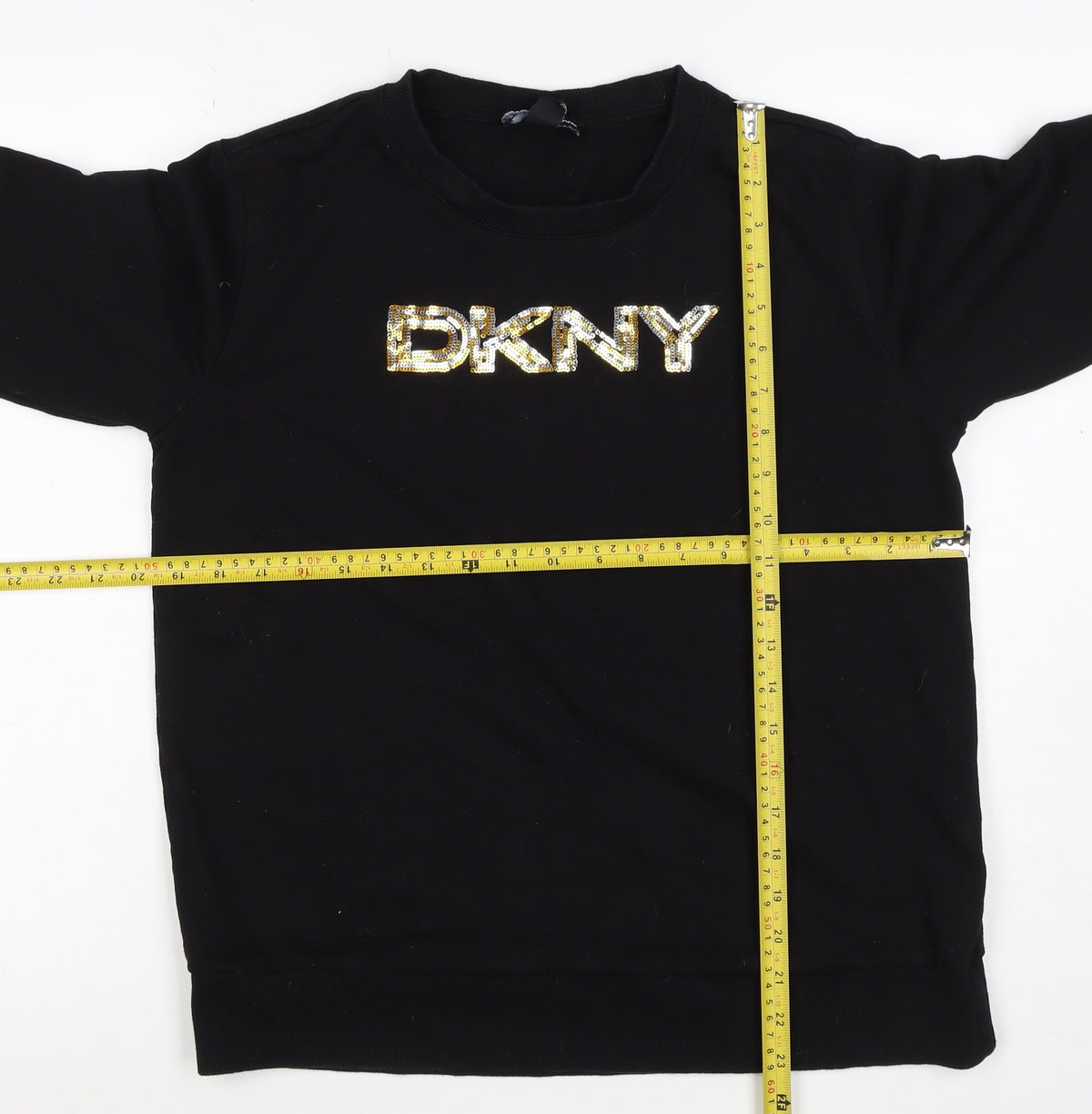 DKNY Jeans Women’s Black S Sequin Logo Crew Neck Pullover Sweatshirt