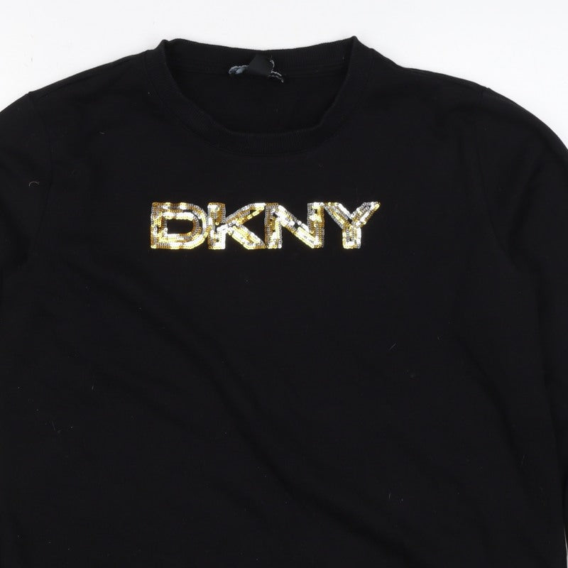 DKNY Jeans Women’s Black S Sequin Logo Crew Neck Pullover Sweatshirt