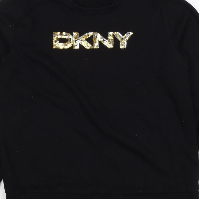 DKNY Jeans Women’s Black S Sequin Logo Crew Neck Pullover Sweatshirt
