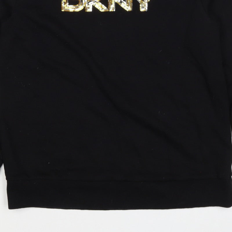DKNY Jeans Women’s Black S Sequin Logo Crew Neck Pullover Sweatshirt