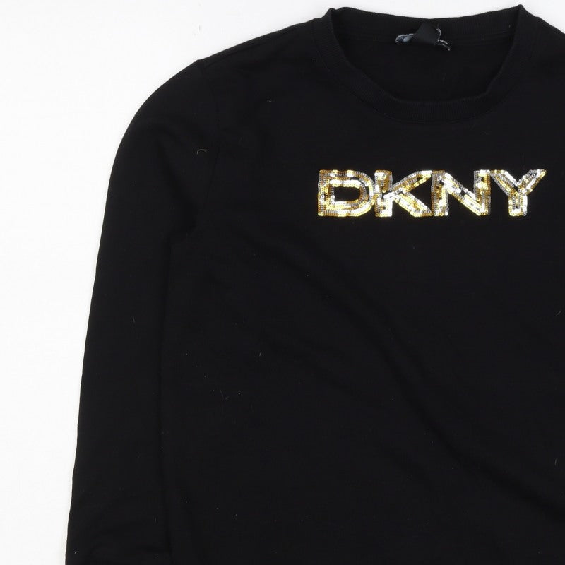 DKNY Jeans Women’s Black S Sequin Logo Crew Neck Pullover Sweatshirt