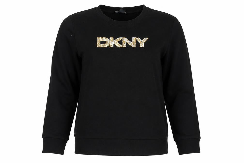 DKNY Jeans Women’s Black S Sequin Logo Crew Neck Pullover Sweatshirt