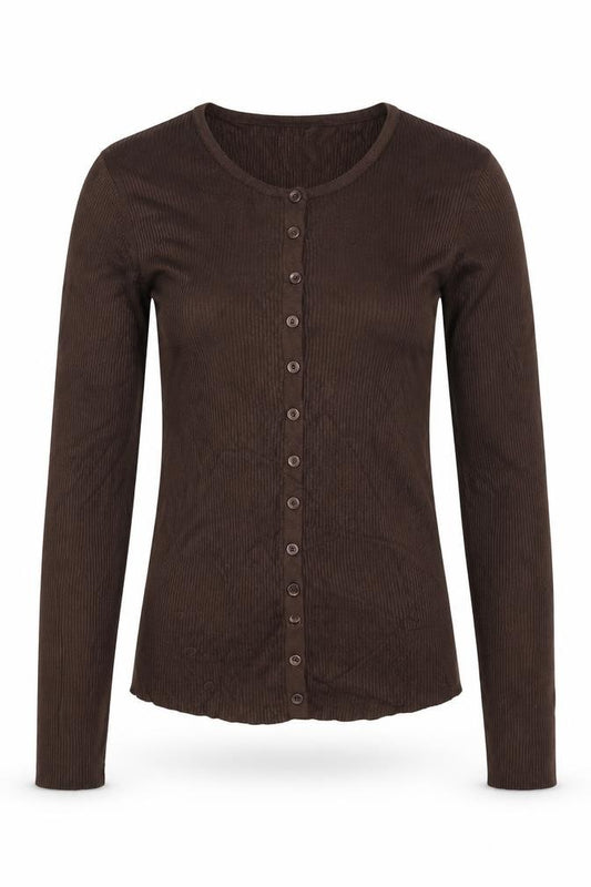 Stradivarius Women’s Brown Ribbed Knit Button Cardigan UK 8 Slim Fit