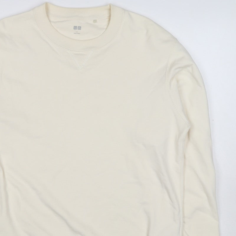 Uniqlo Men’s Ivory S Crew Neck Cotton Pullover Sweatshirt