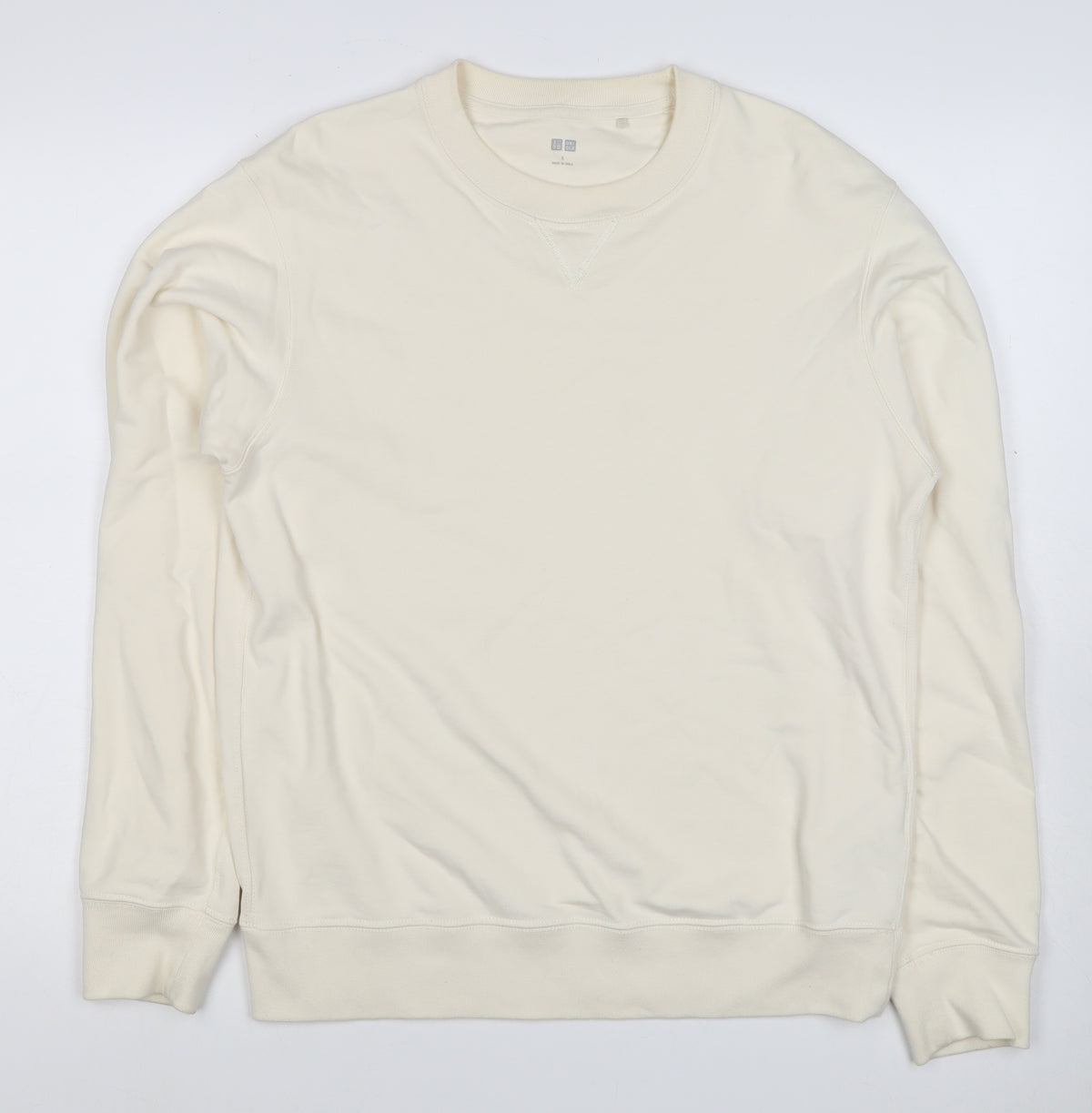 Uniqlo Men’s Ivory S Crew Neck Cotton Pullover Sweatshirt