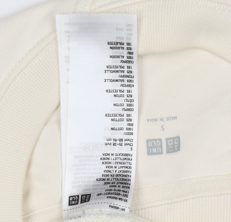 Uniqlo Men’s Ivory S Crew Neck Cotton Pullover Sweatshirt