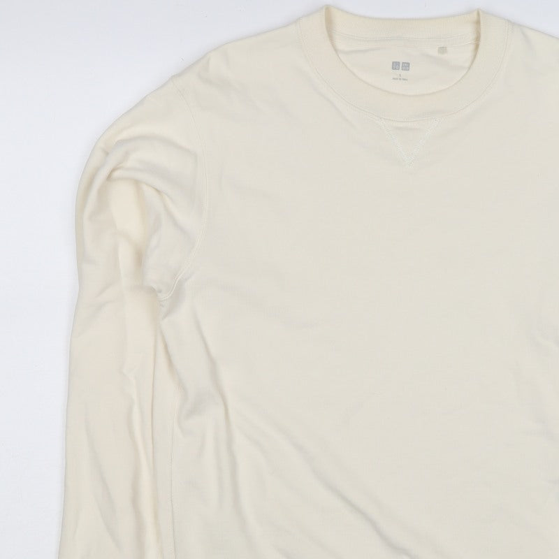 Uniqlo Men’s Ivory S Crew Neck Cotton Pullover Sweatshirt