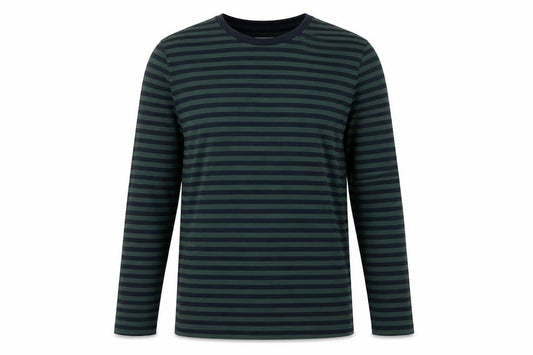 Folk Men's Green Navy Striped Long Sleeve Crew Neck T-Shirt Size M