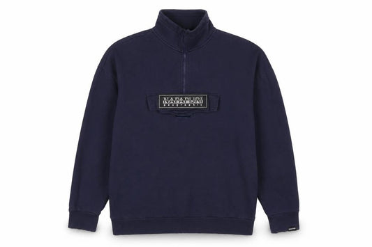 Napapijri Men’s Navy Blue S Half Zip Logo Fleece Sweatshirt