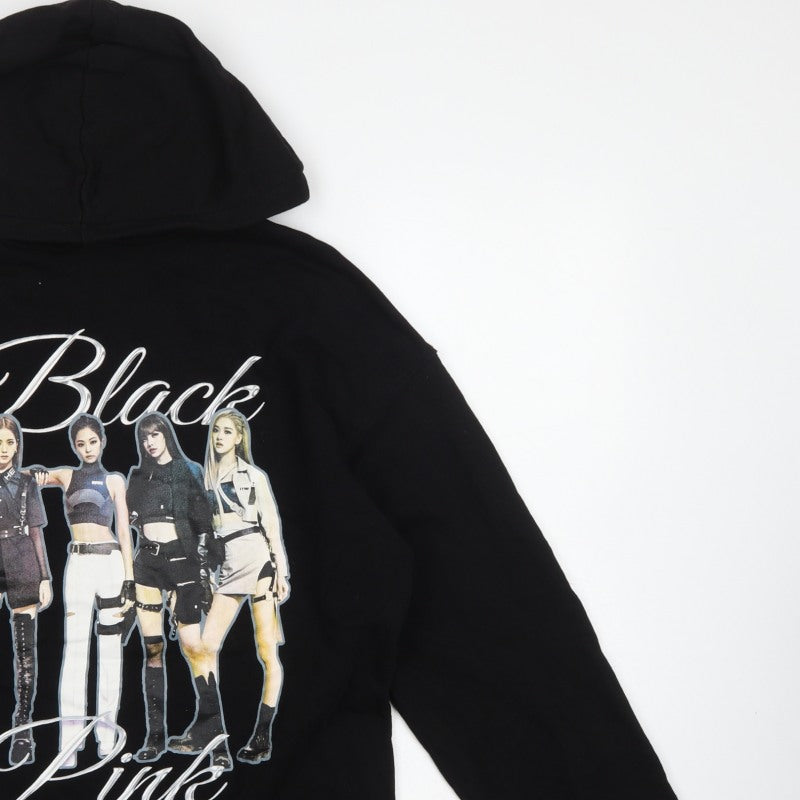 Bershka Women Black M Blackpink Graphic Print Pullover Hoodie