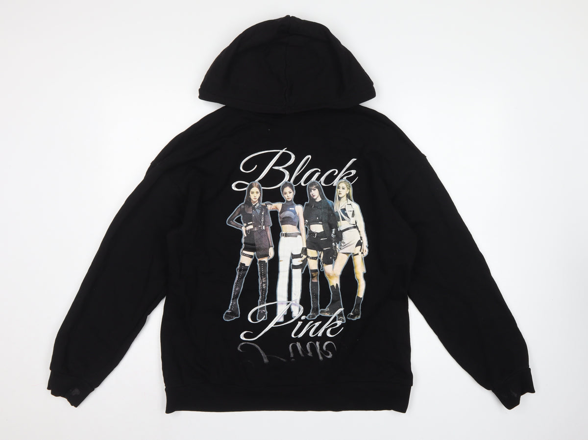 Bershka Women Black M Blackpink Graphic Print Pullover Hoodie