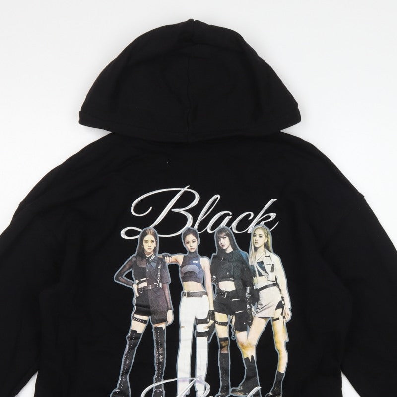 Bershka Women Black M Blackpink Graphic Print Pullover Hoodie