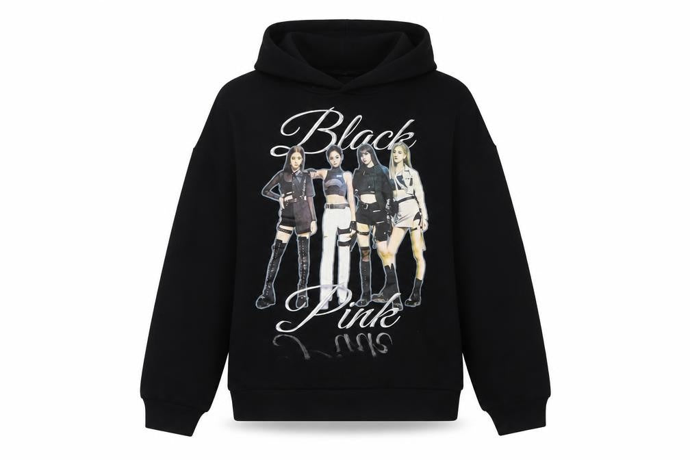 Bershka Women Black M Blackpink Graphic Print Pullover Hoodie