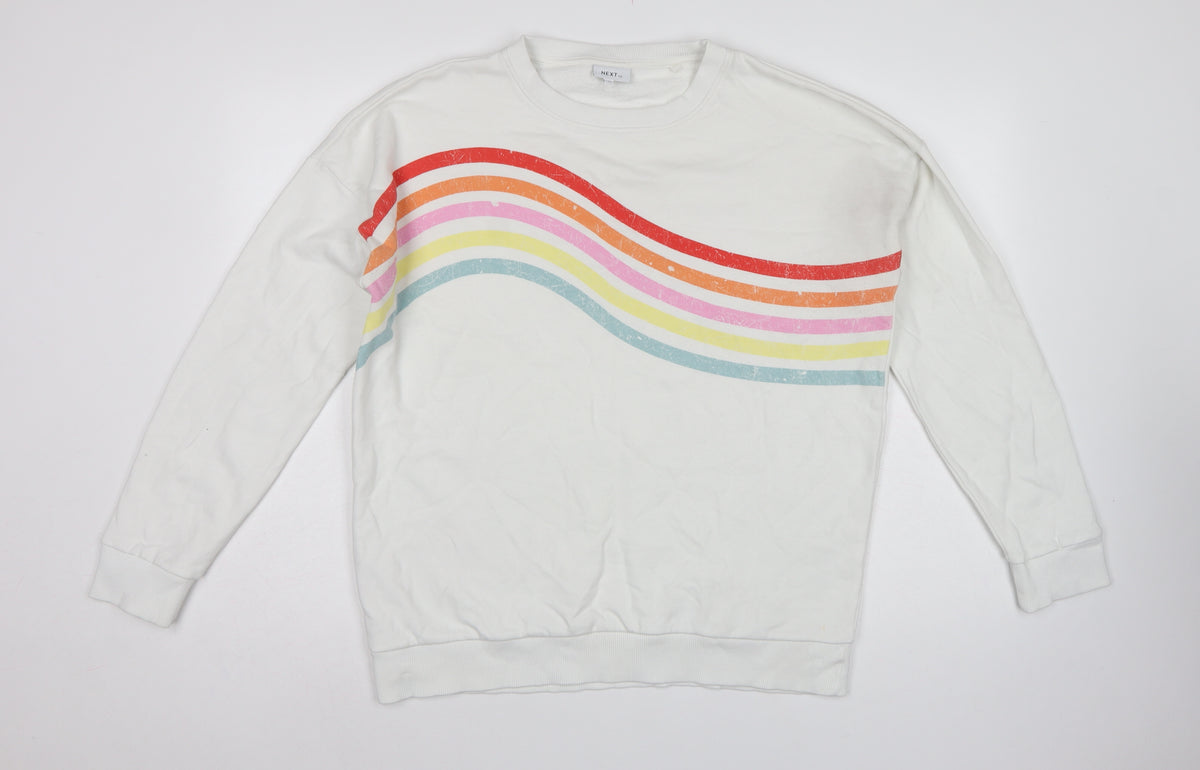 Next Women White Rainbow Stripe Graphic Pullover Sweatshirt UK 14