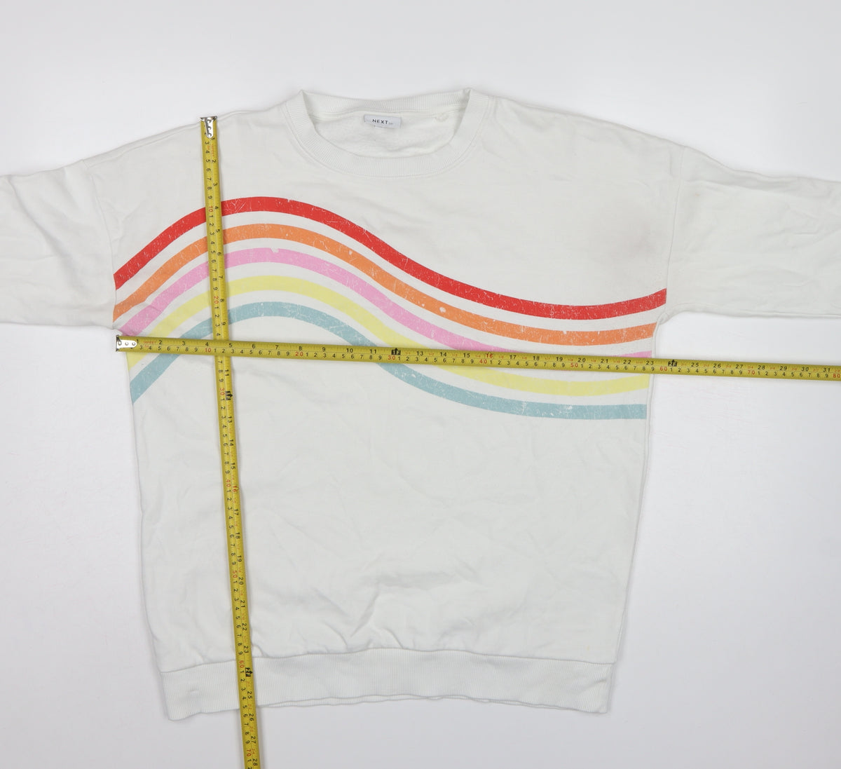 Next Women White Rainbow Stripe Graphic Pullover Sweatshirt UK 14