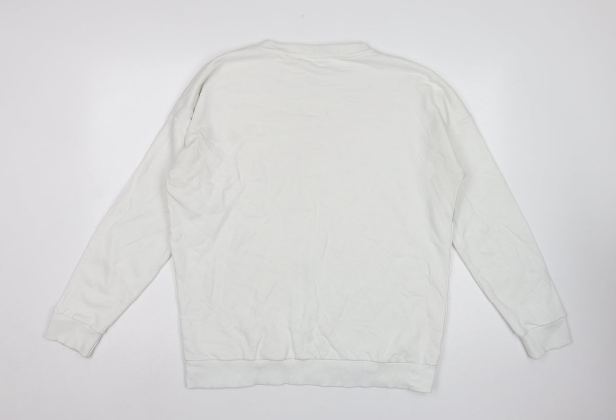 Next Women White Rainbow Stripe Graphic Pullover Sweatshirt UK 14