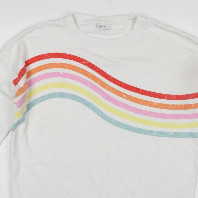 Next Women White Rainbow Stripe Graphic Pullover Sweatshirt UK 14