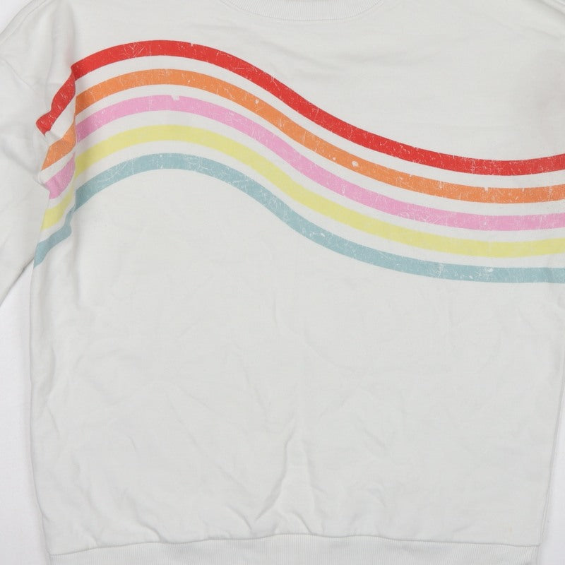 Next Women White Rainbow Stripe Graphic Pullover Sweatshirt UK 14
