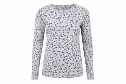 Marks and Spencer Women Grey Blue Floral Button Long Sleeve T-Shirt UK 8