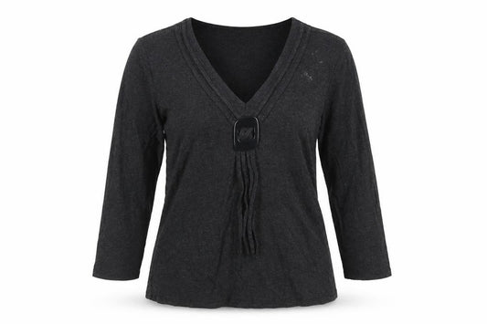 CC Women’s Black S V-Neck Long Sleeve Buckle Knit Tunic Top