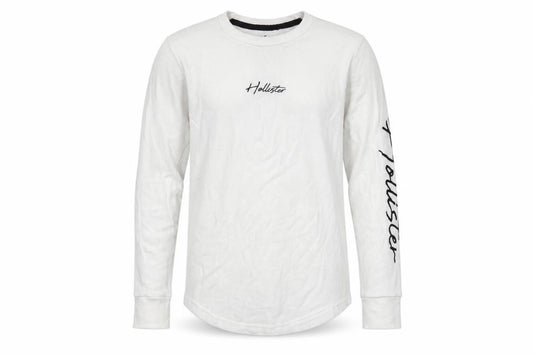 Hollister Men’s White M Logo Graphic Long Sleeve Pullover Sweatshirt