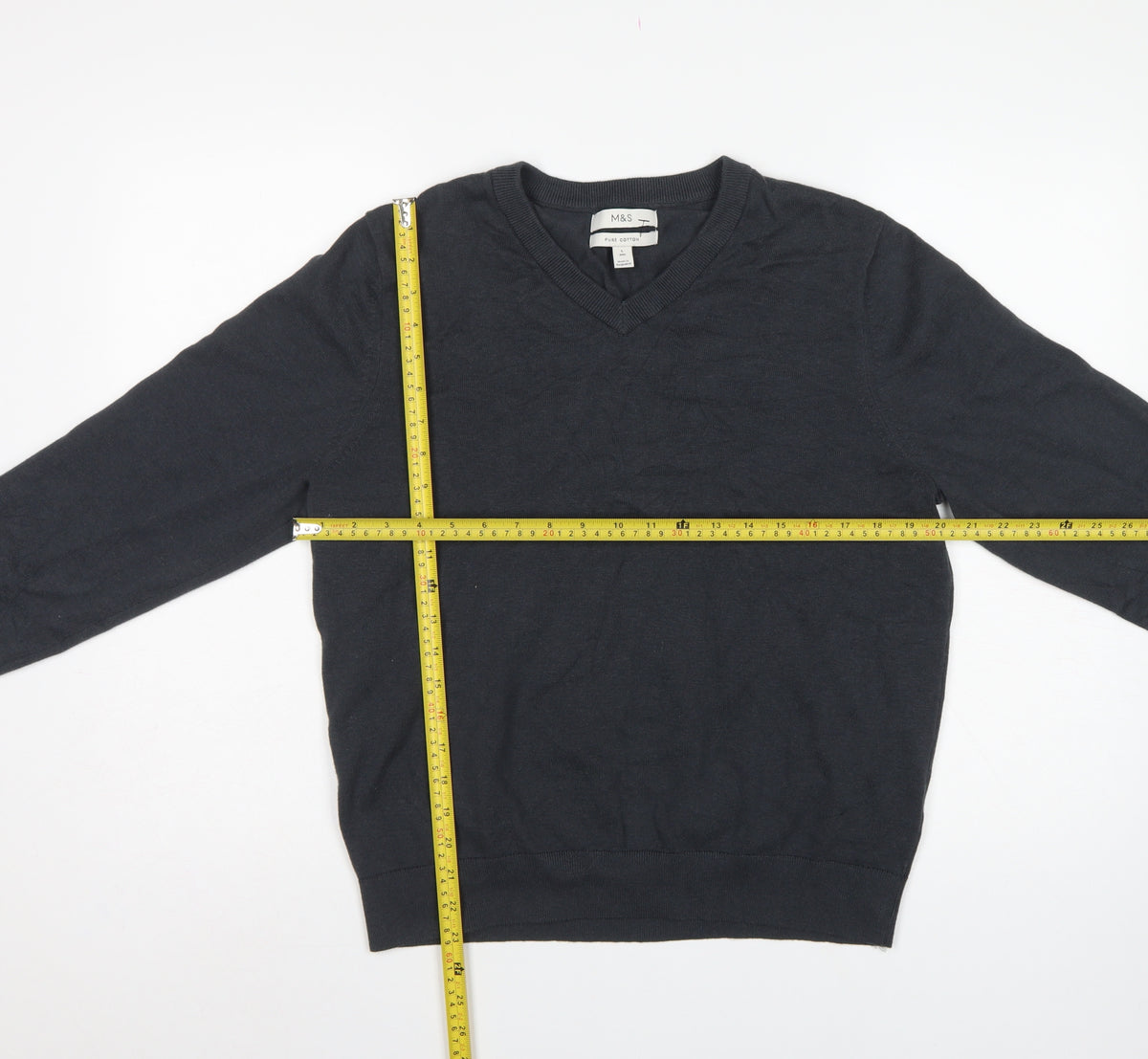 Marks & Spencer Men Black Cotton V-Neck Pullover Jumper Size L