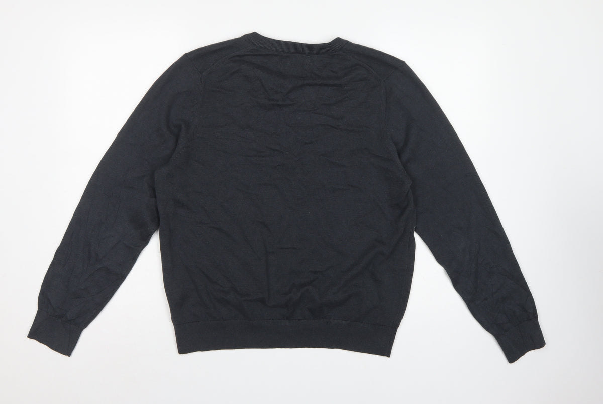 Marks & Spencer Men Black Cotton V-Neck Pullover Jumper Size L