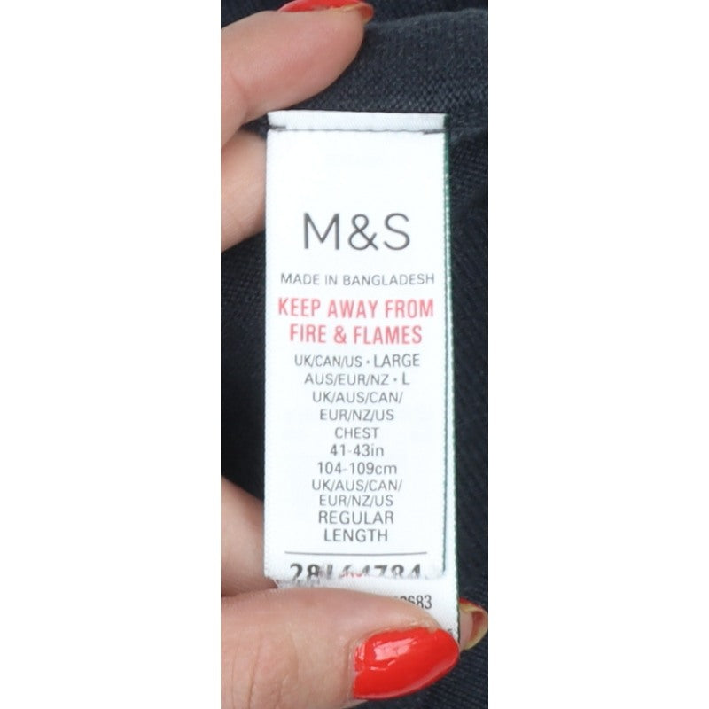 Marks & Spencer Men Black Cotton V-Neck Pullover Jumper Size L
