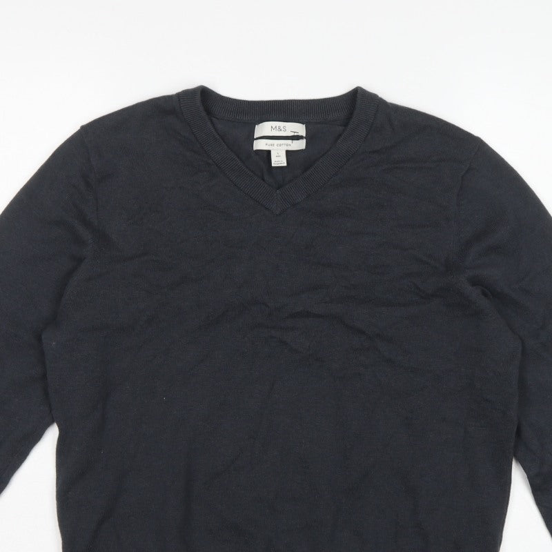 Marks & Spencer Men Black Cotton V-Neck Pullover Jumper Size L