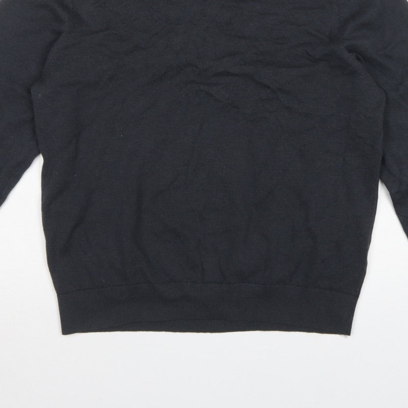 Marks & Spencer Men Black Cotton V-Neck Pullover Jumper Size L