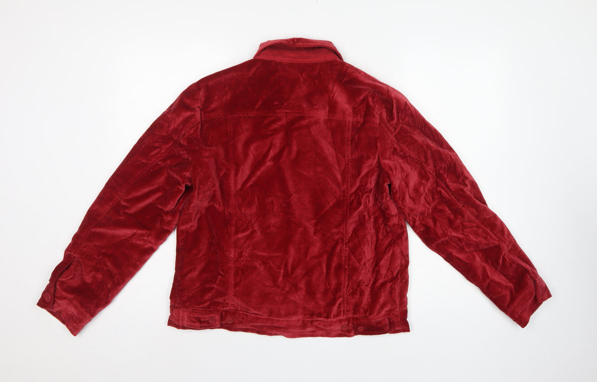 April Cornell Women Red M Velvet Floral Embroidered Button Jacket