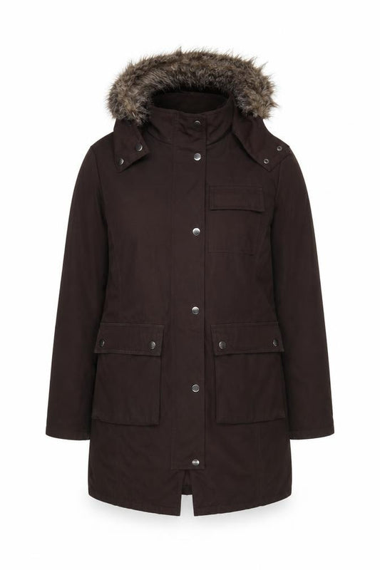 Principles Women Brown Size 10 Long Faux Fur Hood Parka Coat