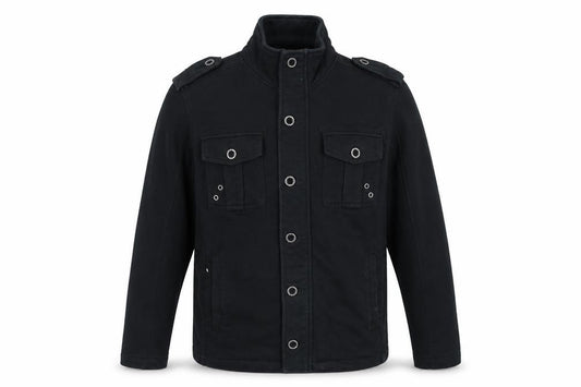 Lee Cooper Men’s Black L Military Jacket Button Front Cotton Blend
