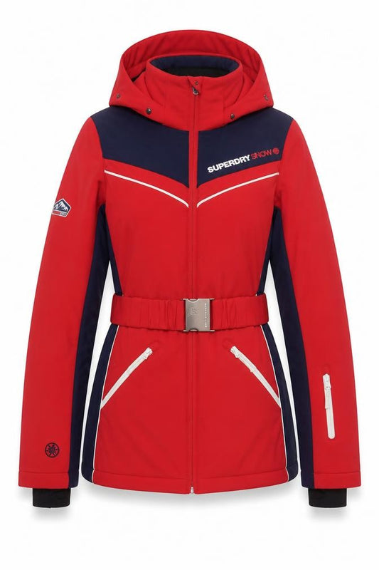 Superdry Women Red UK 10 S Ski Suit Hooded Belted Snow Jacket
