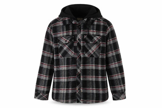 Boston Traders Men's Grey Plaid Hooded Jacket Size S Cotton Lined