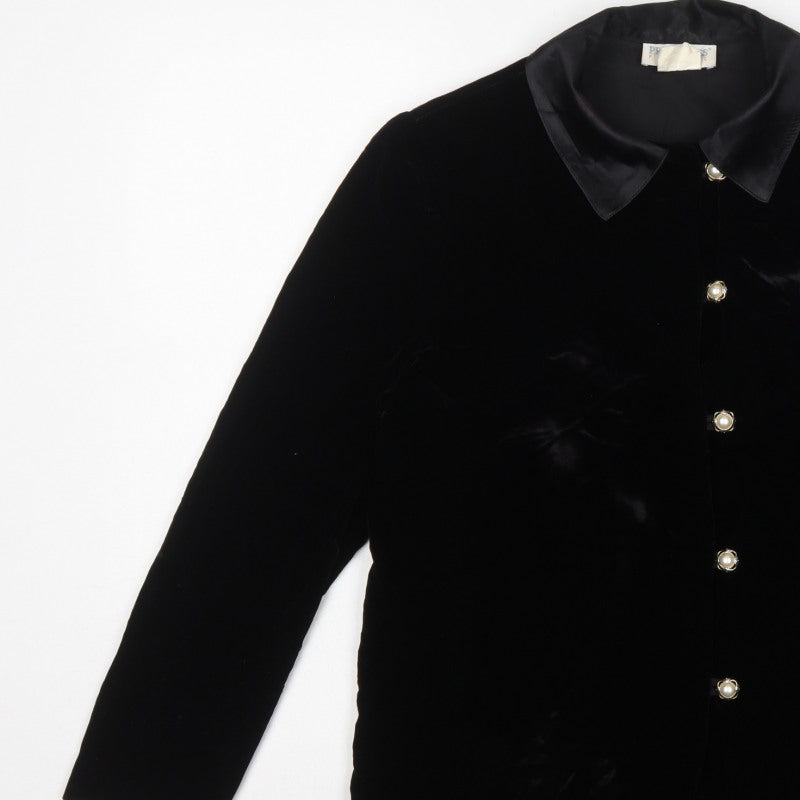 Principles Petite Women’s Black UK 8 Velour Collared Button-Up Blouse