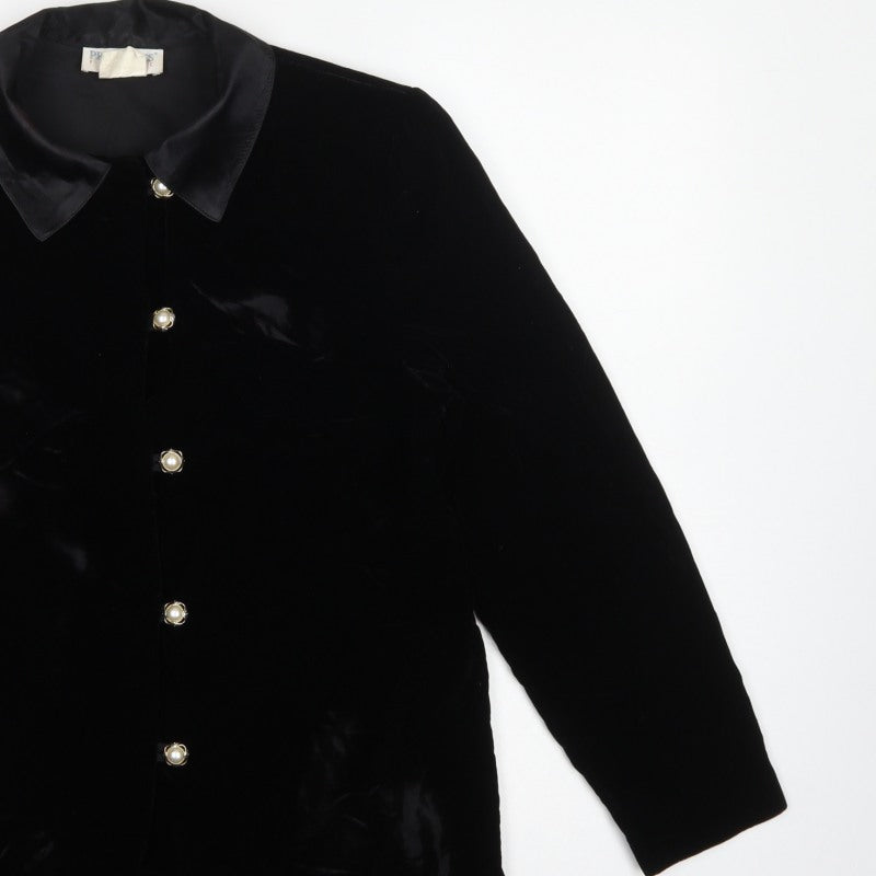 Principles Petite Women’s Black UK 8 Velour Collared Button-Up Blouse