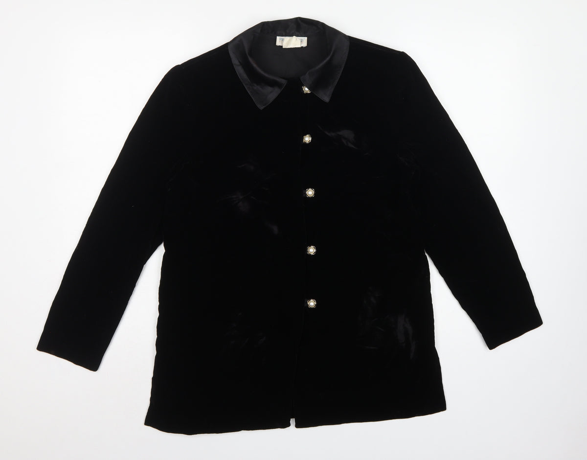Principles Petite Women’s Black UK 8 Velour Collared Button-Up Blouse