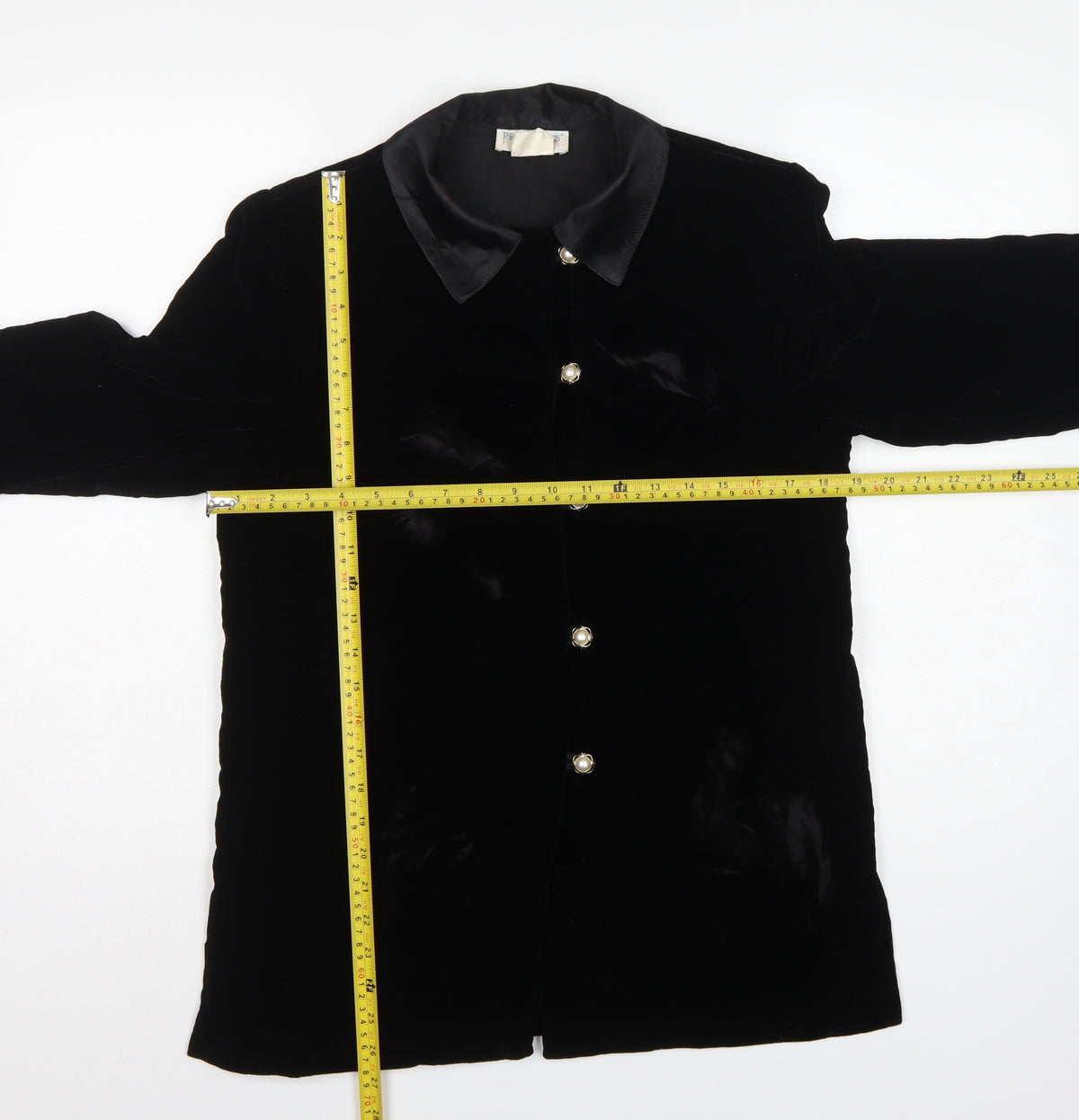 Principles Petite Women’s Black UK 8 Velour Collared Button-Up Blouse