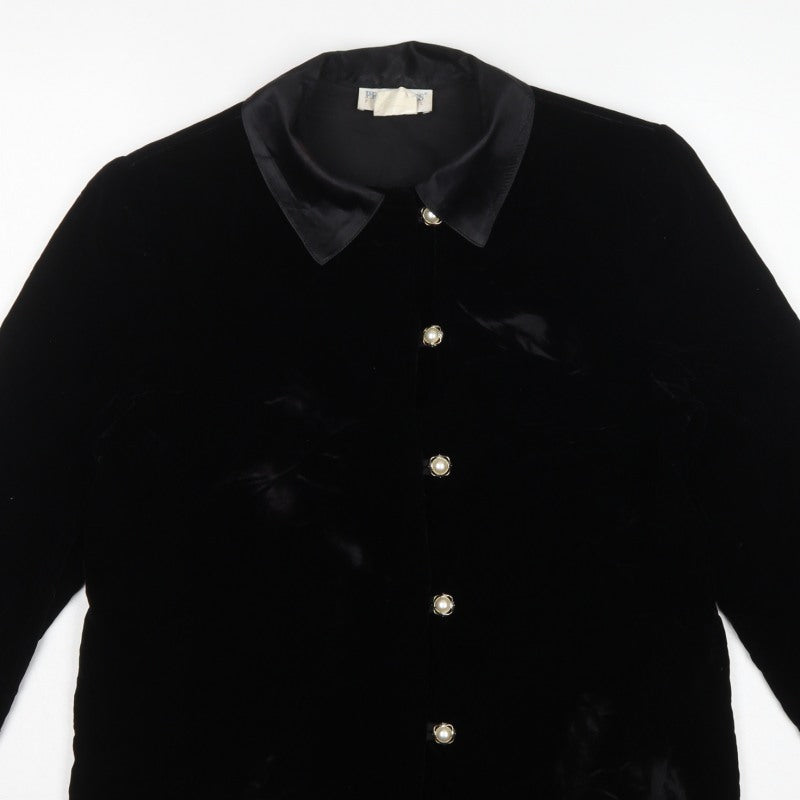 Principles Petite Women’s Black UK 8 Velour Collared Button-Up Blouse