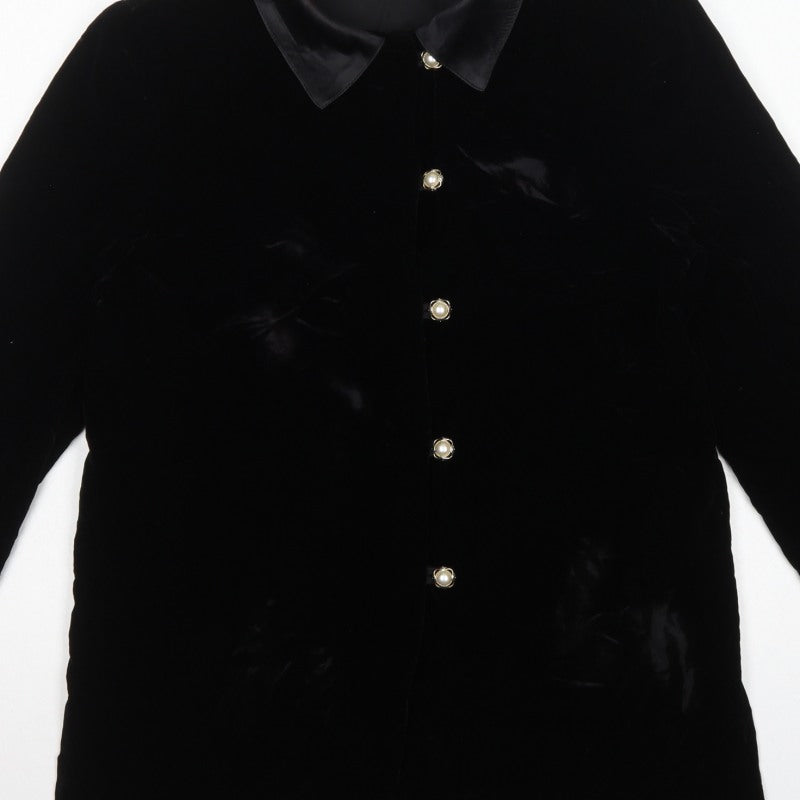 Principles Petite Women’s Black UK 8 Velour Collared Button-Up Blouse